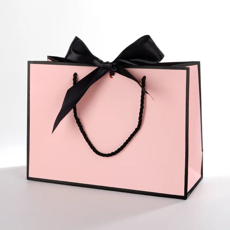[Pack of 2/6 ] High Quality Pretty Pink Gift Bag Gift Box Ornament Pajama Book Black Handle with Ribbon Paper Box Bag