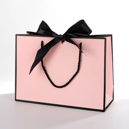 [Pack of 2/6 ] High Quality Pretty Pink Gift Bag Gift Box Ornament Pajama Book Black Handle with Ribbon Paper Box Bag