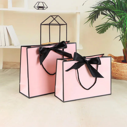 [Pack of 2/6 ] High Quality Pretty Pink Gift Bag Gift Box Ornament Pajama Book Black Handle with Ribbon Paper Box Bag