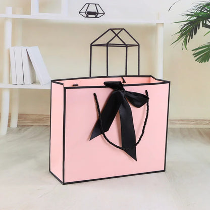 [Pack of 2/6 ] High Quality Pretty Pink Gift Bag Gift Box Ornament Pajama Book Black Handle with Ribbon Paper Box Bag